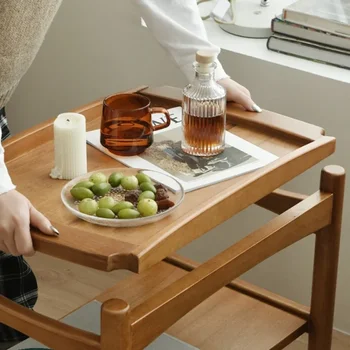šiaurietiškas kilnojamas ratinis mažas arbatos staliukas valgomojo automobilio svetainė paprasta japoniška medžio masyvo sofos šone daugiafunkcis vežimėlis
