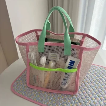 Nešiojamas rožinis žalias kontrastas paplūdimio krepšys Vaikų žaislų tinklelis Nešiojamas laikymo krepšys lauke Kelionės Plaukimas Tualeto reikmenys Laikymo krepšys