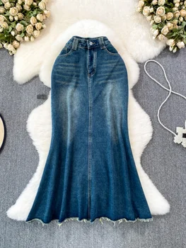 American Retro Demin ilgi sijonai moterims Kutai Aukšto juosmens kišenės Moteriškas džinsinis sijonas Visagalis gatvės drabužių sijonai Dropshipping