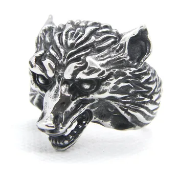 Support Dropship Naujausias gyvūnų vilko galvos žiedas 316L nerūdijančio plieno mados vyrų berniukų vilko žiedas