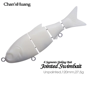 Chan'sHuang 5vnt Nedažyti tušti 4 segmentai Sujungti barškučiai Skęstantis maudymosi kostiumėlis 12cm 27,5g Pasidaryk pats rankų darbo dirbtinis žvejybos masalas