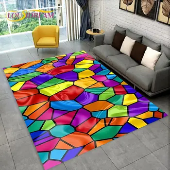 Illusion Rainbow Chromatic Color Area Kilimėlis,Kiliminis kilimėlis namams Svetainė Miegamasis Sofa Durų kilimėlis Dekoras,vaikams Neslidus grindų kilimėlis 3D