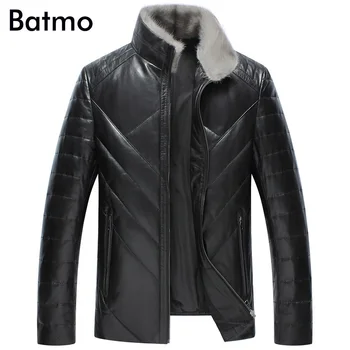 BATMO 2023 naujas atvykimas žiema aukštos kokybės avikailis ir audinės kailio apykaklė balta antis pūkinės striukės vyrai,vyriškas tikras odinis paltas,YR002