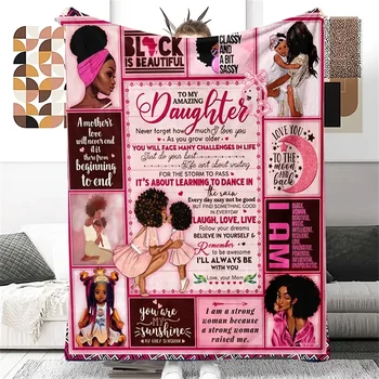 1pc Black Girl Print Envelope Blanket,To My Daughter from Mom Flanel Blanket,Soft Warm Throw Blanket Nap Blanket For Couch Sofa