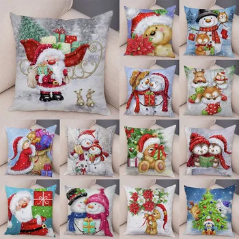 Linksmų kalėdinių mielų animacinių filmų Kalėdų senis Sniego senis Spausdinti pagalvėlės užvalkalas namų svetainei Sofos dekoravimo pagalvė 