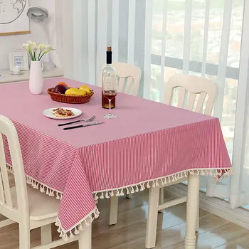 Medvilninis linas mažas šviežias apvalus stalas arbatos stalas paprasta dryžuota staltiesė