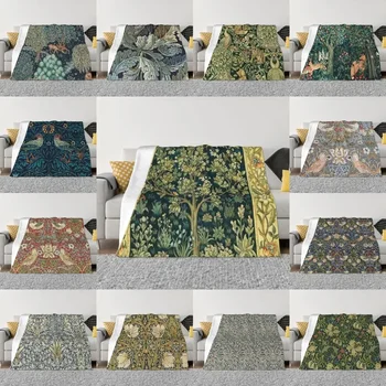 Gyvybės medis William Morris antklodės Šiltas flanelės gėlių tekstilės raštas mesti antklodę sofos miegamojo patalynei