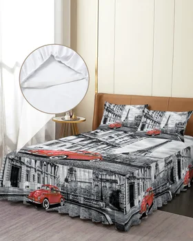 Red Vintage Car Paris Tower Street lovos sijonas Elastinga prigludusi lovatiesė su pagalvių užvalkalais Čiužinio užvalkalas Patalynės komplektas Patalynės paklodė