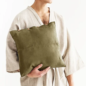 100% Lino mygtuko pagalvės užvalkalas lovai, vienspalvių juostų pagalvės užvalkalas 50*75 cm, pagalvėlės užvalkalas, patogus namų dekoras