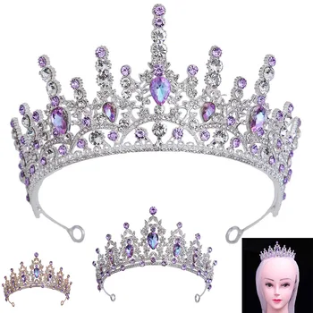DIEZI Girls Luxury Bling Purple Crystal Tiara Crown for Women Dancing Party Elegant Elegant Bridal Queen Hair Dress aksesuarai