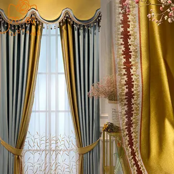 Naujas didelio tikslumo siuvinėjimas Nėrinių aukso mozaikos užuolaidos svetainei Miegamasis Prancūziškas langas Vila Pritaikymas Valance
