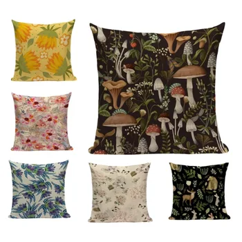 Nordic Vintage Pillowcase Forest Cojines 45x45 Style Floral Printed Cushion Cover Retro Style Home Decor Pillow Cover F2219G