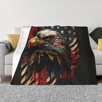 USA Eagle Blanket Flanel Pavasario rudens vėliavos spalva Šilti metimai žiemos patalynei