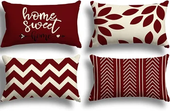 namų dekoras, lauko dekoro pagalvėlės užvalkalas, raudonas geometrinis lininis dekoratyvinis pagalvės užvalkalas automobiliui, miegamajam, sofai, kėdei, lovai, sodui