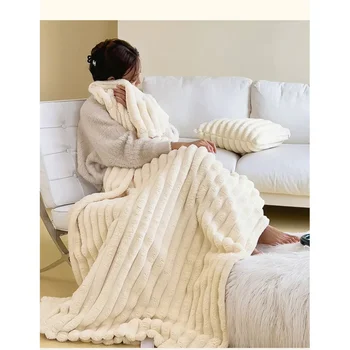 100*150cm Triušio aksominė rudeninė Warmrh lovos antklodė Jauki šiluma Koralų vilnos sofos antklodės mėtymui Patogus blanširavimas