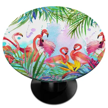 Atogrąžų flamingo apvali staltiesė su elastingu kraštu, flamingo stalo audinys vandeniui atsparus apvalaus stalo dangtis viduje lauke