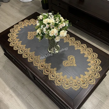 Ovalus stalas Dengiamasis stalas Valgomojo staltiesė Europietiško siuvinėto poliesterio verpalai Gėlių audinys Svetainės stalas Kilimėlis Nėriniai modernūs