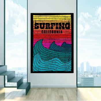 Jūrinė apdaila Retro bangų vonios kambario apdaila Surf California Surf Wall Art
