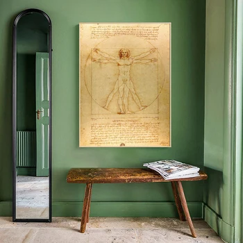Klasikinis garsus paveikslas Vitruviano žmogus, Leonardo da Vinčio proporcijų tyrimas Plakatų atspaudai