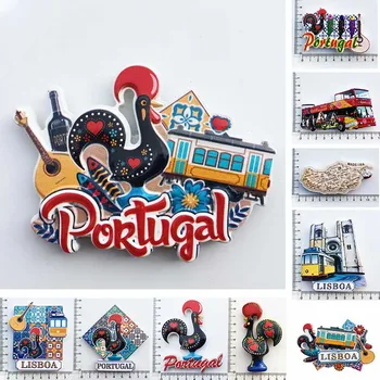 Magnetinio šaldytuvo lipdukų kolekcija Kelionių dovana Portugalija Šaldytuvo magnetai Turistinis suvenyras Portugalų gaidys Lisboa tramvajaus gitara