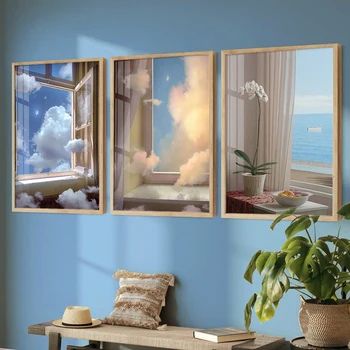 Modernus mėlynas dangus Debesys Peizažas Drobė Tapyba Šiaurės šalių sienų meno paveikslėliai Spausdinti Svetainė Namų dekoravimo plakatas Dovanos Cuadros
