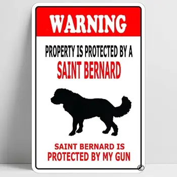 Įspėjimas Saugokitės St Bernard Dog Funny Metal Sign Decoration TIN SIGN 12'' X 8''