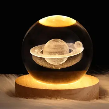 Astronomija 3D Saulės sistemos krištolo rutulys su LED apšvietimo sferos stovo laikikliu Lazerinis graviravimas Stiklo rutulio dekoravimas Foto rekvizitai