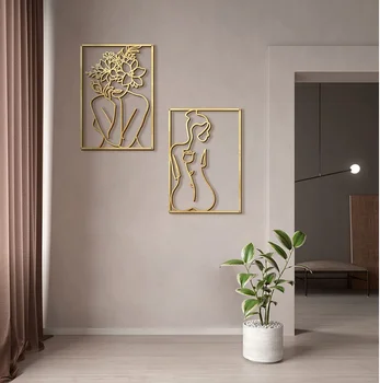Sienų dekoras Geležies dailė Tapyba Auksas Juoda figūra Ponios Linijos Metalinė siena Kabantis Minimalistinis Universalus menas
