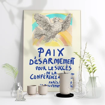 Pablo Picasso plakatas, Paix desarmement pour le succes de la conference au sommet art prints, pigeon rainbow wall home art decor
