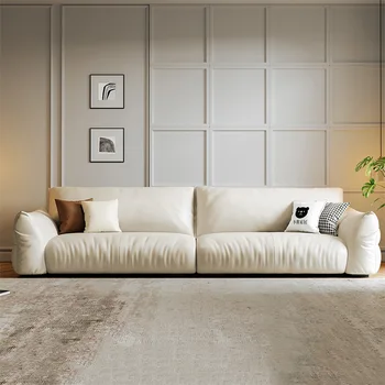 Kreminio stiliaus purvui atspari odinė sofa svetainė paprasta moderni inline šviesi prabangi tinklinė įžymybė Prancūziškos technologijos sofa