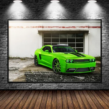 Superautomobilių plakatai Dodges Challenger SRT8 Žalių raumenų automobilio paveikslėlių atspaudai Sienų meno drobė Tapyba Modernus namų kambario dekoras