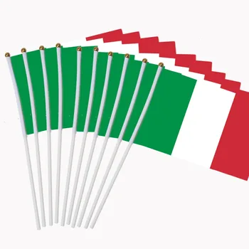 14x21cm 10vnt Maža Italijos vėliava rankomis mojuoja vėliavomis su plastikiniais vėliavų stiebais NC009