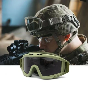 Impact Desert Tactical Anti Glasses Lauko akiniai Ventiliatorius Skėrių dulkėms atsparus 3 Karinių akinių objektyvas Sportinis motociklas Šaudymas