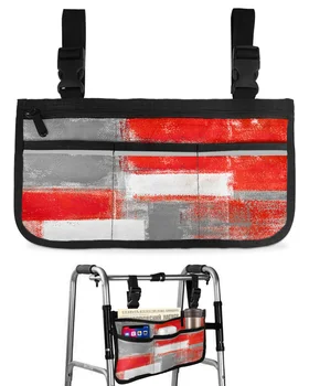 Raudona pilka balta aliejinė tapyba Abstrakti geometrinė neįgaliųjų vežimėlio krepšys Porankis šoniniai krepšiai Elektrinis paspirtukas Vaikščiojimo rėmas Laikymo maišelis
