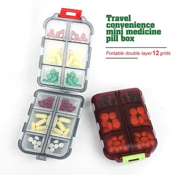 Nešiojama 12 tinklelio tablečių dėžutė kelioninių tablečių organizatorius drėgmei atsparių tablečių dėžutė kišeninei piniginei kasdienis tablečių dėklas Vaistų konteineris