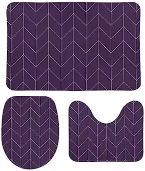 Curdesi vonios kilimėlių rinkinys 3 dalių violetinės ir teal chevron vonios kilimėlių kilimėlių rinkinys, neslystantis sugeriantis vonios dekoro kilimėlis