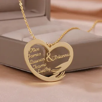 VishowCo Custom 1-6 Names Multiple Name Heart Necklace Nerūdijančio plieno vardinė lentelė Šeimos nario gimtadienio dovanos mamai tėčiui