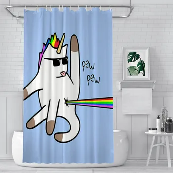 Vienaragio katė Rainbow Butt lazerinis dušo užuolaidos Neperšlampamas audinys Juokingas vonios kambario dekoras su kabliukais Namų aksesuarai
