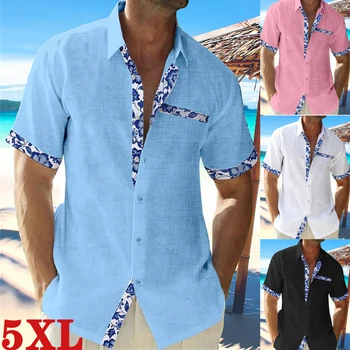 Nauja vasaros mada Vyriški Havajų marškiniai Vyrai Casual Printed Holiday Beach Kišeninis švarkas trumpomis rankovėmis 2023 Laisvos viršūnės Vyras