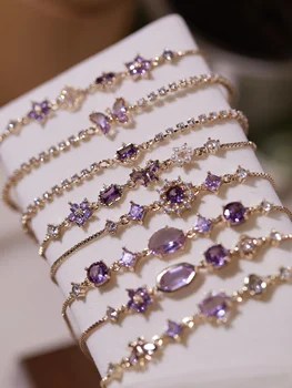 Original Vintage Exquisite Gemstone Bracelet Purple Pink Zircon Flower Bracelet Valentino's Day Free shiping Yhpup Official Store