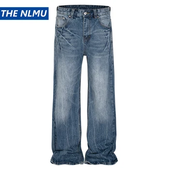 Vyrai Hi Street Baggy Džinsai Vintage Blue Laisvos džinsinės kelnės Harajuku Streetwear Tiesios džinsinės Kelnės