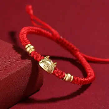 kinų stiliaus drakono metų apyrankė retro Naujųjų metų koldūnų drakono fortūnos apyrankė Rankinė virvė Zodiakas Laiminga raudona virvė Dovana