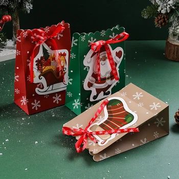 5vnt Kalėdinės popierinės dovanų dėžutės maišelis Kalėdų senelio lazdelės kojinės Bowknot vyniojimo pakuotė Saldainiai Sausainiai Vakarėlių reikmenys