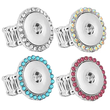 New Snap Jewelry Crystal Snap Buttons Ring Round Adjustable Silver Plateed 18mm Snap Button Rings Jewelry for Button Snaps Charms