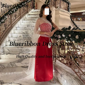 Blueribbon Simple Red Long Prom Suknelės Saudo Arabijai Moterys dėvi įvyniojimus Seksuali nugara Oficiali proga Vakariniai pokylių chalatai