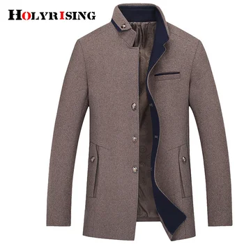 Holyrising New Men Wool Coats Turn Collar Peacoat Single Breasted Vintage Hombre & Blends Solid Male Overpalt 18588-5