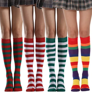Four Seasons Rainbow Mid-tube Knee-length Half Socks Women's Stripe Cosplay Student Dance Fashion Show Kojinės