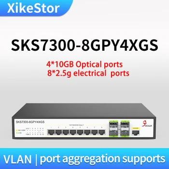 XikeStor 2.5g jungiklis 8 prievadų 2.5G RJ45 valdomas tinklo jungiklis 4 SFP+ lizdai