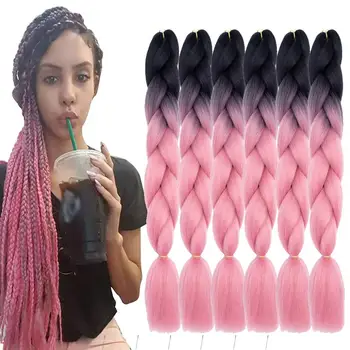Gradiento plaukų pynimas 6 pakuotės Iš anksto strijų dėžutė Plaukų pynimo spalva Susukti plaukai Sintetinis nėrimas (nuo juodos iki persikų rožinės