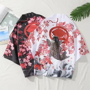 Juodi vyriški marškiniai ketvirtomis rankovėmis atspausdinti kinų stiliaus kardigano poros Daopao Hanfu vyriški drabužiai